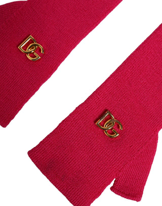 Pink Wool Fingerless Elbow Length Mitten Gloves