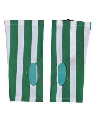 Grün-weiße fingerlose Handschuhe, handgelenklang, aus Nylon