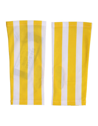 Guantes sin dedos de nailon amarillo y blanco, largos hasta la muñeca  