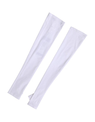 Weiße fingerlose, ellenbogenlange Fäustlinge aus Nylon