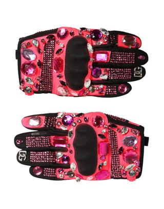 Guantes mitones con cristales rosa y negro, largos hasta la muñeca  