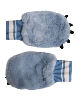 Guantes mitones de piel acrílica azul, largos hasta la muñeca  