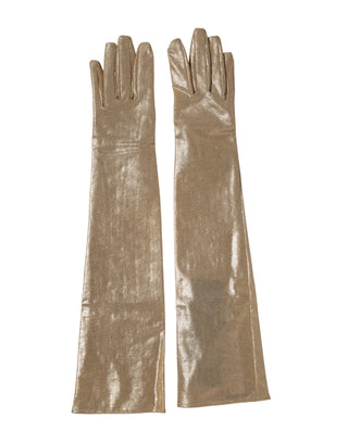Guantes mitones largos de nylon beige hasta el codo
