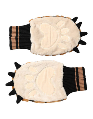 Brauner Tiger Strickfell Handstulpen Einheitsgröße Handschuhe