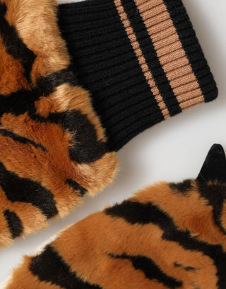 Brauner Tiger Strickfell Handstulpen Einheitsgröße Handschuhe