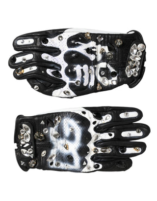 Guantes mitones con cristales en blanco y negro, largos hasta la muñeca  