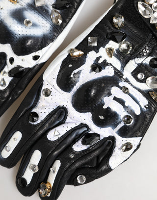 Handschuhe Schwarz Weiß Kristall Handgelenklänge Fäustlinge