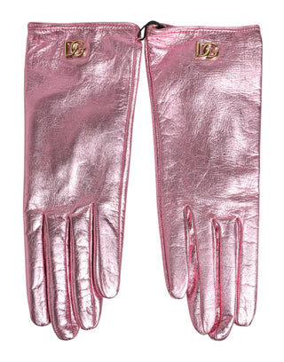 Guantes mitones de cuero rosa con logo DG hasta la muñeca