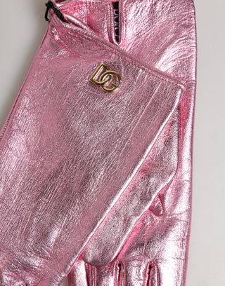 Rosa Leder DG Logo Fausthandschuhe in Handgelenklänge