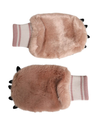 Guantes mitones de piel acrílica marrón, largos hasta la muñeca  