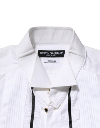 White Cotton Collared Long Sleeve GOLD Dress  Shirt