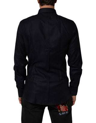 Blue Cotton Collared Long Sleeve GOLD Men Dress Shirt