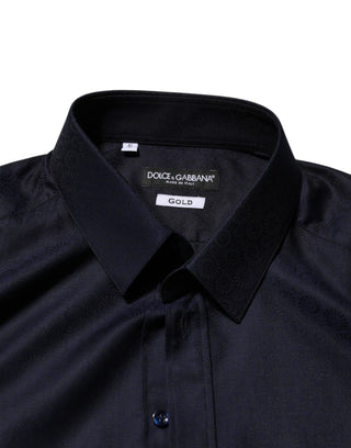 Blue Cotton Collared Long Sleeve GOLD Men Dress Shirt