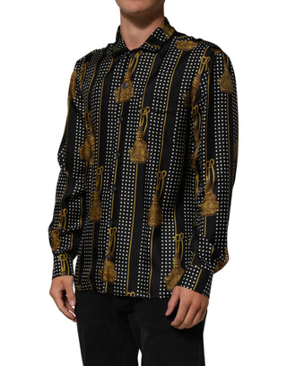 Black Dotted Tassel Silk Button Down Shirt