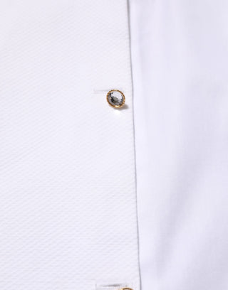 Weißes Baumwollhemd mit Kragen, Latz und GOLD-Stickerei
