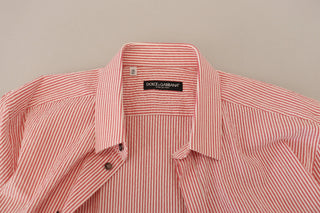 Red White Striped Cotton Short Sleeve Shirt