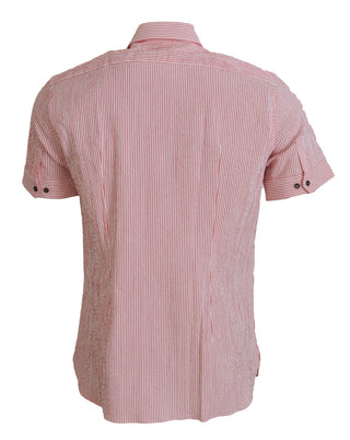 Red White Striped Cotton Short Sleeve Shirt
