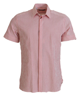 Red White Striped Cotton Short Sleeve Shirt