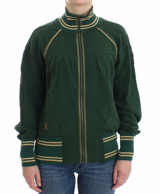 Grüne Strickjacke mit Stehkragen und Reißverschluss