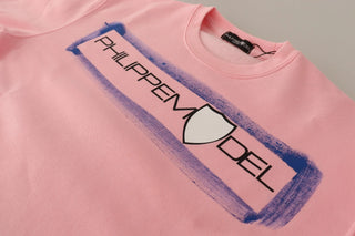 Pink Printed Long Sleeves Pullover Sweater