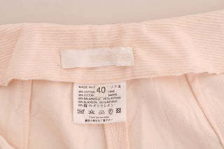 Beige Cotton Stretch Straight Trousers Pants