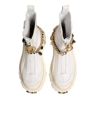 White Leather Rubber Logo Ankle Boots Shoes