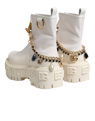 White Leather Rubber Logo Ankle Boots Shoes