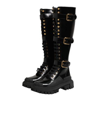 Schwarze Kniehohe Stiefel mit Schnallenverzierung