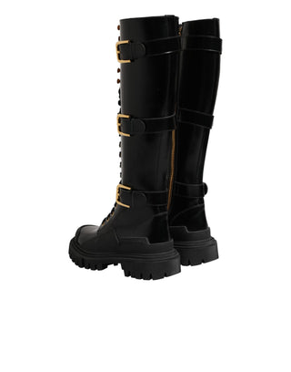 Schwarze Kniehohe Stiefel mit Schnallenverzierung