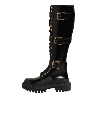 Schwarze Kniehohe Stiefel mit Schnallenverzierung