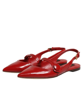 Rote Leder Slingback Flats Sandalen Schuhe