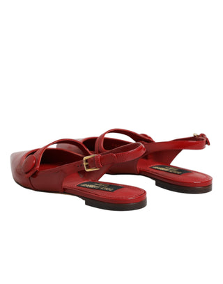 Rote Leder Slingback Flats Sandalen Schuhe