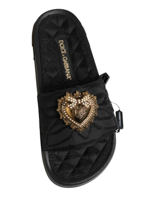 Black Devotion Matelassé Leather Slides Shoes