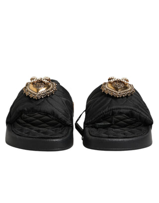 Black Devotion Matelassé Leather Slides Shoes