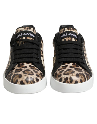 Braune Leder-Leoparden-Low-Top-Sneaker Schuhe