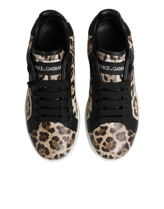Braune Leder-Leoparden-Low-Top-Sneaker Schuhe