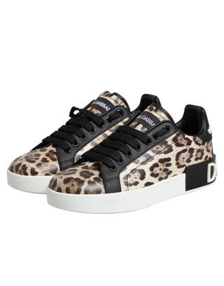 Braune Leder-Leoparden-Low-Top-Sneaker Schuhe