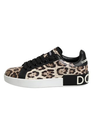 Braune Leder-Leoparden-Low-Top-Sneaker Schuhe