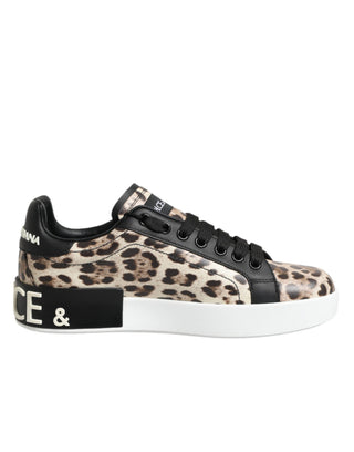 Braune Leder-Leoparden-Low-Top-Sneaker Schuhe