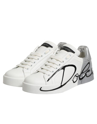 White Gray Low Top Leather Sneaker Shoes