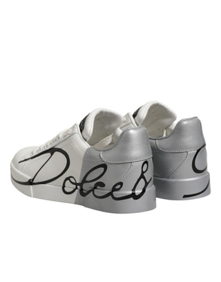 White Gray Low Top Leather Sneaker Shoes