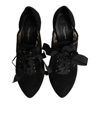 Schwarze florale High Heels SCHNÜR-Pumps Schuhe