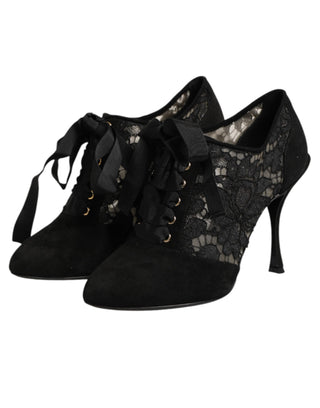 Schwarze florale High Heels SCHNÜR-Pumps Schuhe