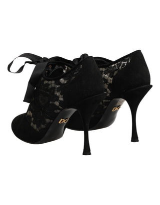 Schwarze florale High Heels SCHNÜR-Pumps Schuhe