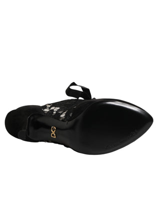 Schwarze florale High Heels SCHNÜR-Pumps Schuhe