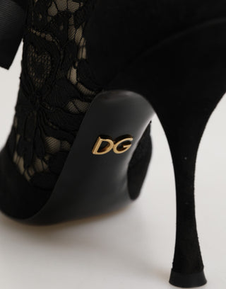 Schwarze florale High Heels SCHNÜR-Pumps Schuhe