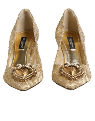 Goldfarbene Taormina-Spitzen-DEVOTION Pumps