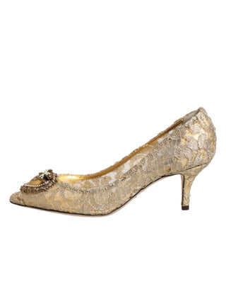 Goldfarbene Taormina-Spitzen-DEVOTION Pumps