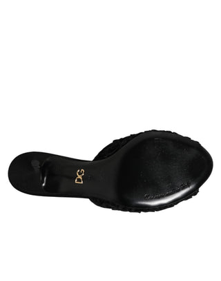 Black Embroidered Slip On Heels Slides Shoes