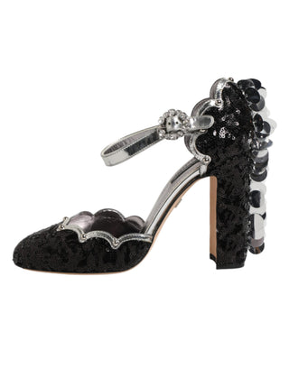 Black Sequined Ankle Strap Sandals Shoes
